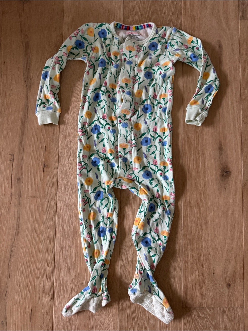 Magnetic Me Minty Green Floral Footed One-Piece - Blue, Yellow, Pink, Green